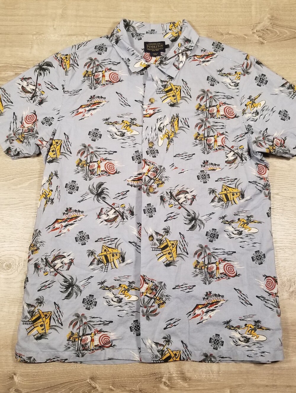 Pendleton Hawaiian Aloha Shirt Mens Large Blue Loop Collar Short Sleeve Beach